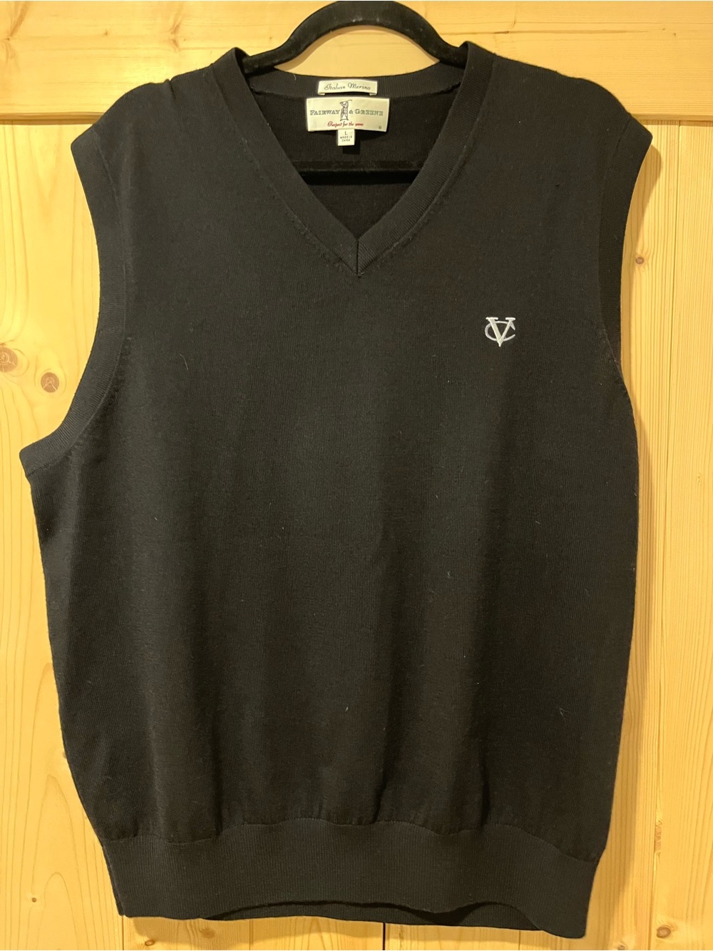 Fairway & Greene Black V-Neck Sweater Vest with White Logo Large ⛳️
